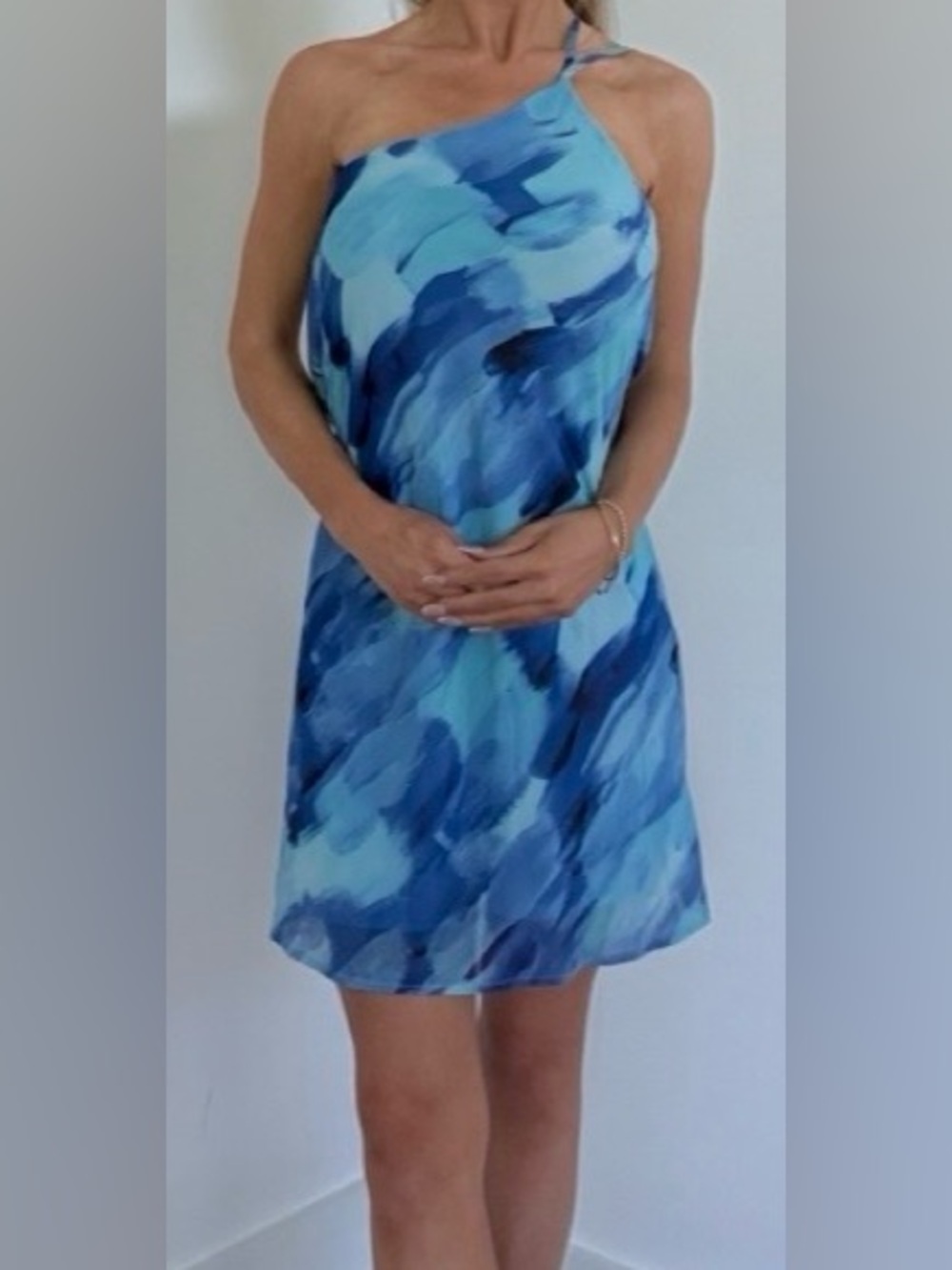 BRAND NEW! Beautiful Royal Blue Abstract Print One Shoulder Shift Dress